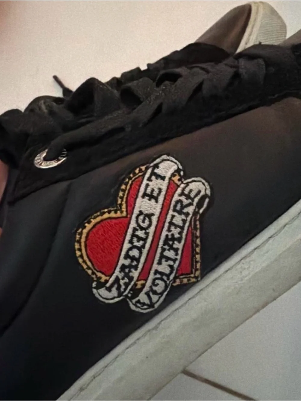 Zadig & Voltaire Black Sneakers with Red Heart Patch